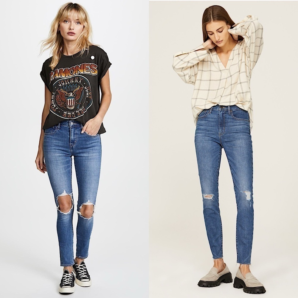 LEVIS 721 High Rise Distressed Stretch Denim Medium Wash Rip Knee Skinny Jean 29